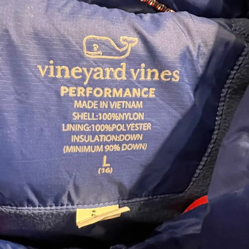 Vineyard Vines Vest Youth Kids Size Lg 16 Blue Performance Down Puffer Full Zip
